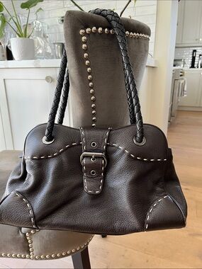 Desmo made in Italy 🇮🇹 Dark Brown Leather Shoulder Bag with Braided Handles